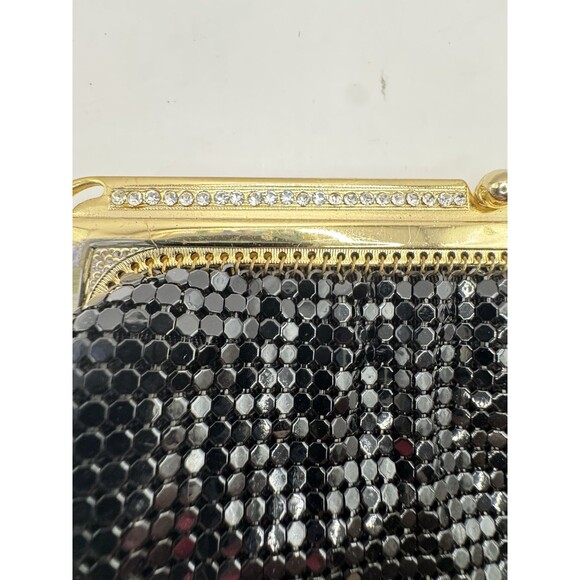 Whiting & Davis Vtg Black Mesh Evening Bag Rhinestone Chain Strap Formal NEW Tag - Picture 7 of 15